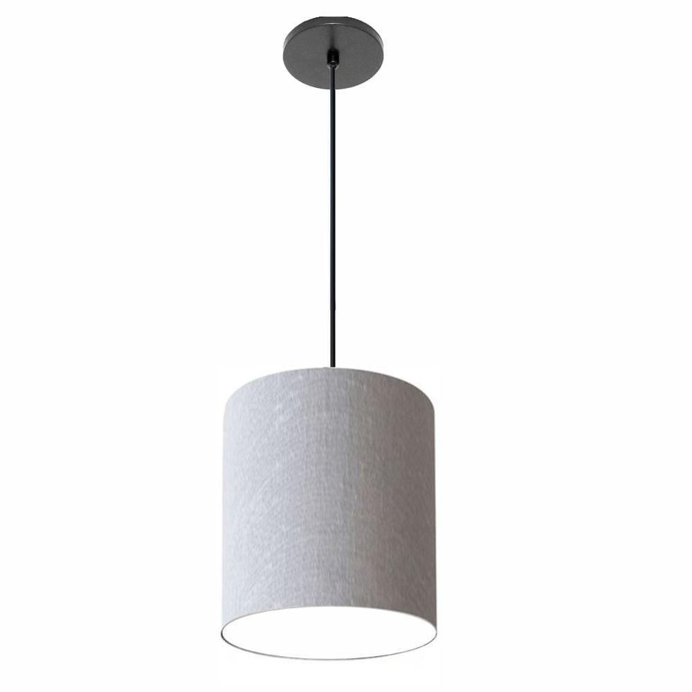 Luminária Pendente Vivare Free Lux Md-4104 Cúpula Em Tecido Rustico-cinza Da Canopla Canopla Preta E Fio Preto