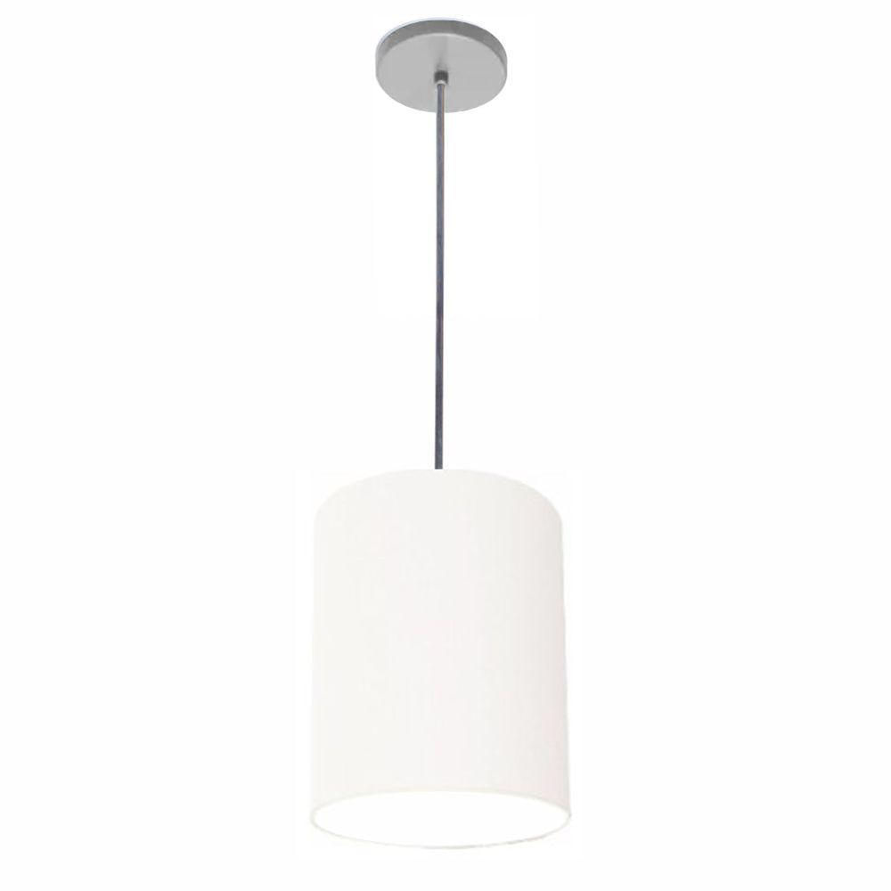 Luminária Pendente Vivare Free Lux Md-4104 Cúpula Em Tecido Branca Da Canopla Canopla Cinza E Fio Cristal