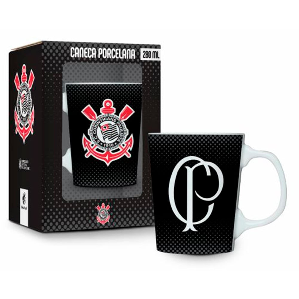 Caneca Porcelana Premium BrasFoot Corinthians 260 ML Licenciada Branco