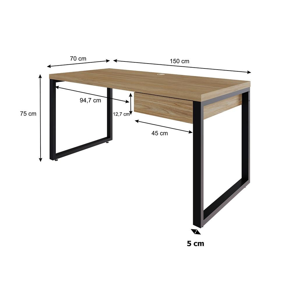 Mesa de Escritório Retangular Miguel 1 GV Vermont e Preta 150 cm