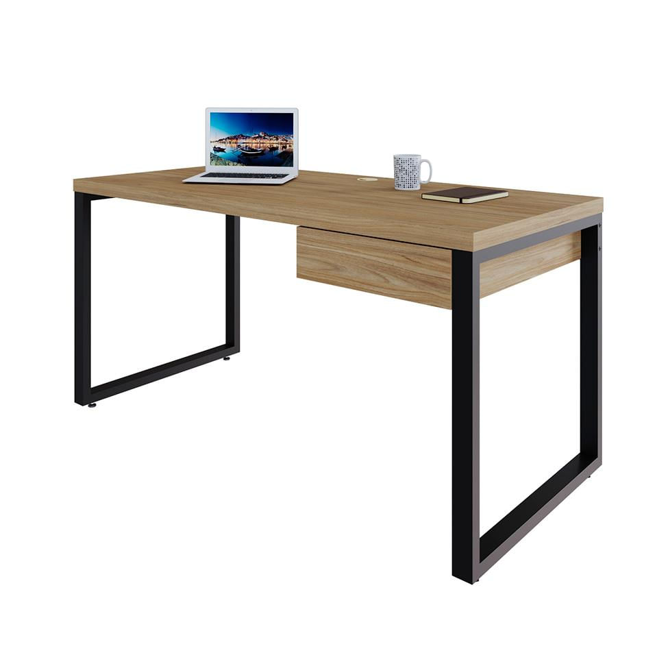 Mesa de Escritório Retangular Miguel 1 GV Vermont e Preta 150 cm