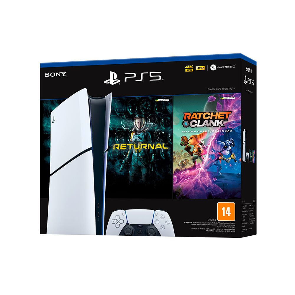 PlayStation 5 Sony 1T Slim Digital + 2 Jogos (Returnal e Ratchet Clank) Branco / Bivolt