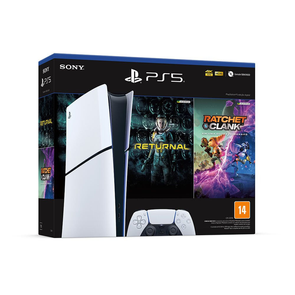 PlayStation 5 Sony 1T Slim Digital + 2 Jogos (Returnal e Ratchet Clank) Branco / Bivolt