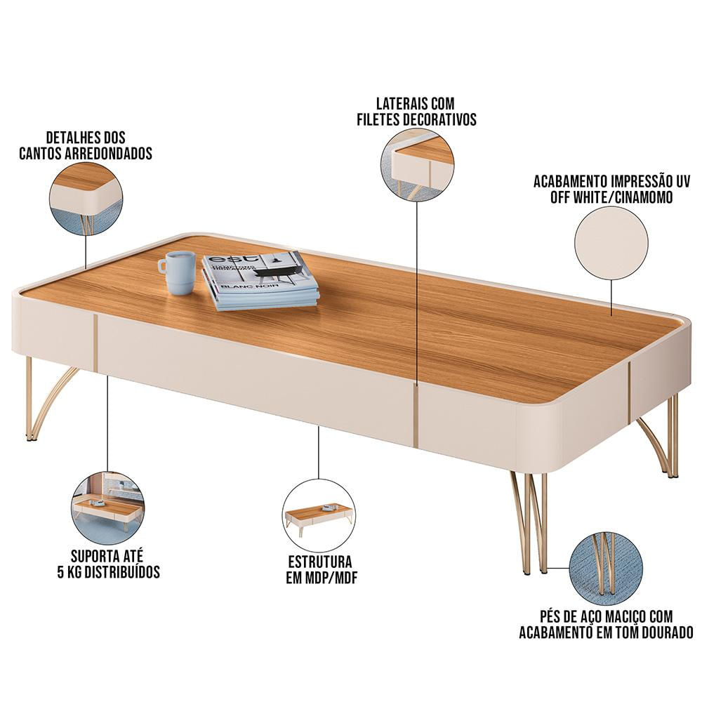 Kit Aparador La Vie com Mesa de Centro Harmony B01 Off White Cinamomo - Lyam Decor