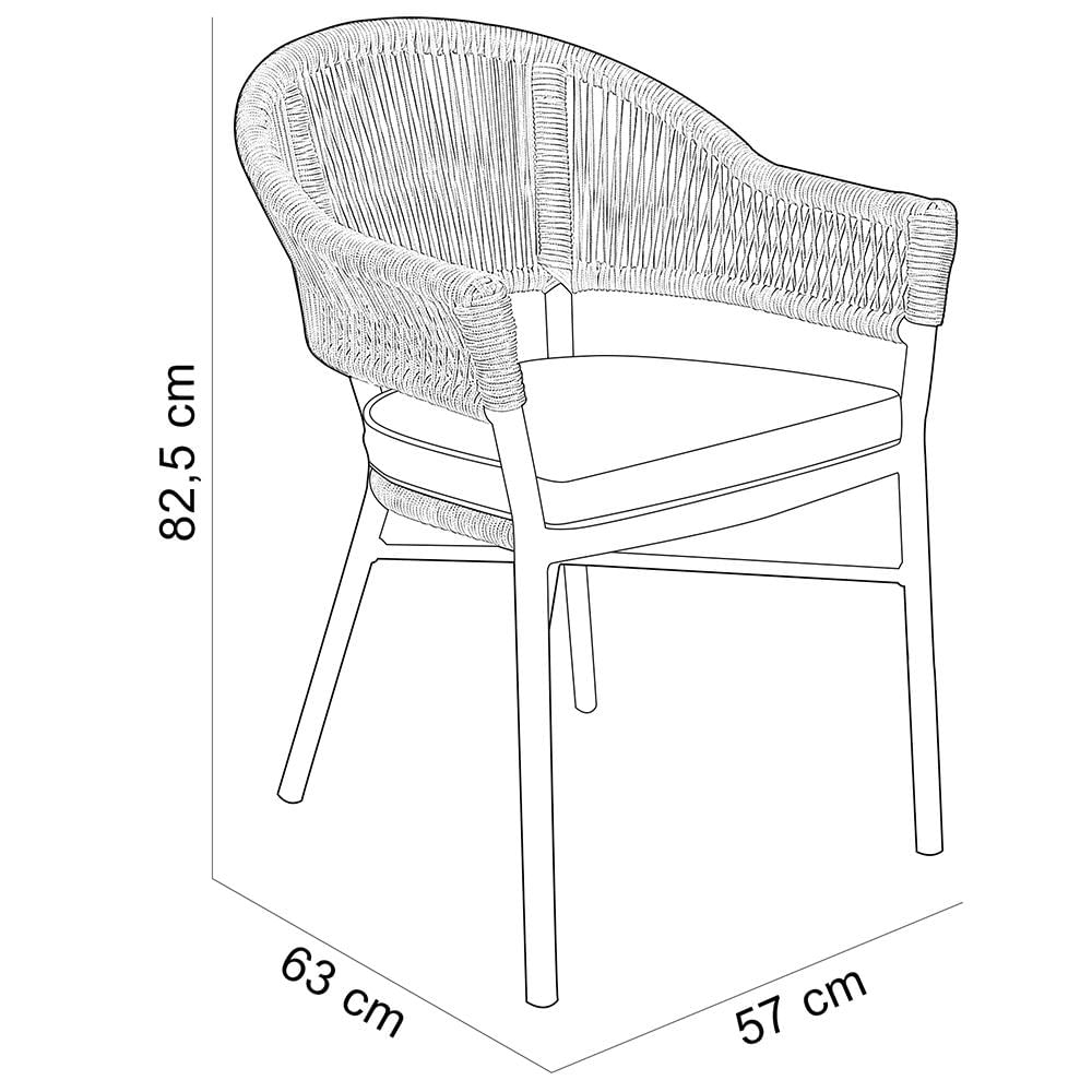 Cadeira Decorativa Para Área Gourmet Base Grafite Corda Náutica Medan R01 Amêndoa - Lyam Decor