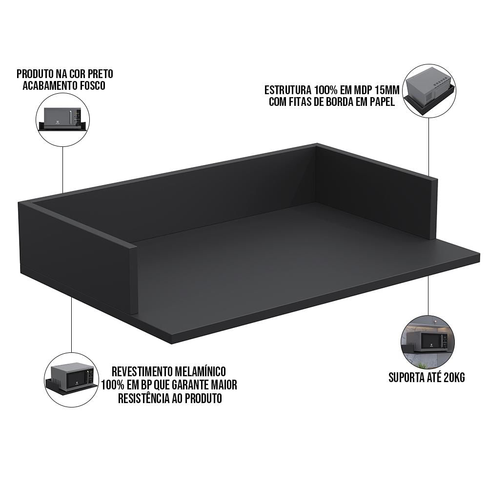 Kit 04 Suportes Suspensos Para Micro-ondas Forno 60x40 cm Class L03 Preto - Lyam Decor