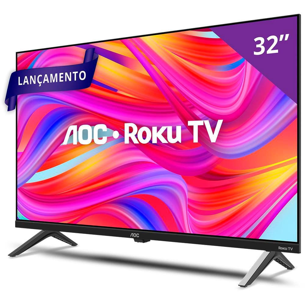 Smart TV 32 HD AOC 32S5045/78G com Roku TV, Comando de Voz, HDMI, USB Wi-Fi e Conversor Digital Preto / Bivolt