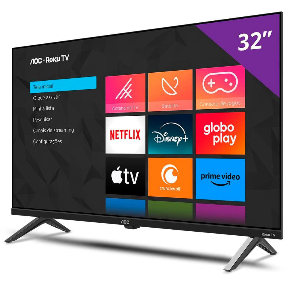 Smart TV 32 HD AOC 32S5045/78G com Roku TV, Comando de Voz, HDMI, USB Wi-Fi e Conversor Digital Preto / Bivolt