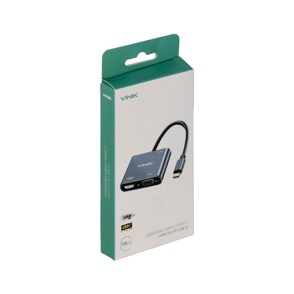 Adaptador Type C 4-em-1 Para Hdmi Vga Pd E Usb 3.0 Vinik - At41vn