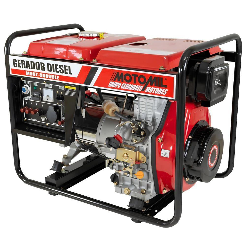 Gerador Diesel 5 Kva Trifásico 220/380v Mdgt-5000cle Motomil 10hp 12,5l Avr Partida Elétrica Manual