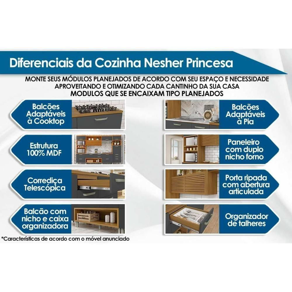 Gabinete P- Pia Cozinha Balcão C- Tampo Princesa C- 2 Portas E 3 Gavetas 120cm Freijo-off White - Nesher