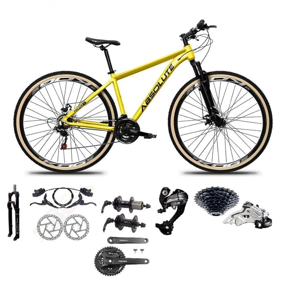 Bicicleta Aro 29 Absolute Nero 5 Câmbios 27v Shimano Altus Freios Hidráulicos Pneu Com Faixa - Amarelo Tam.17
