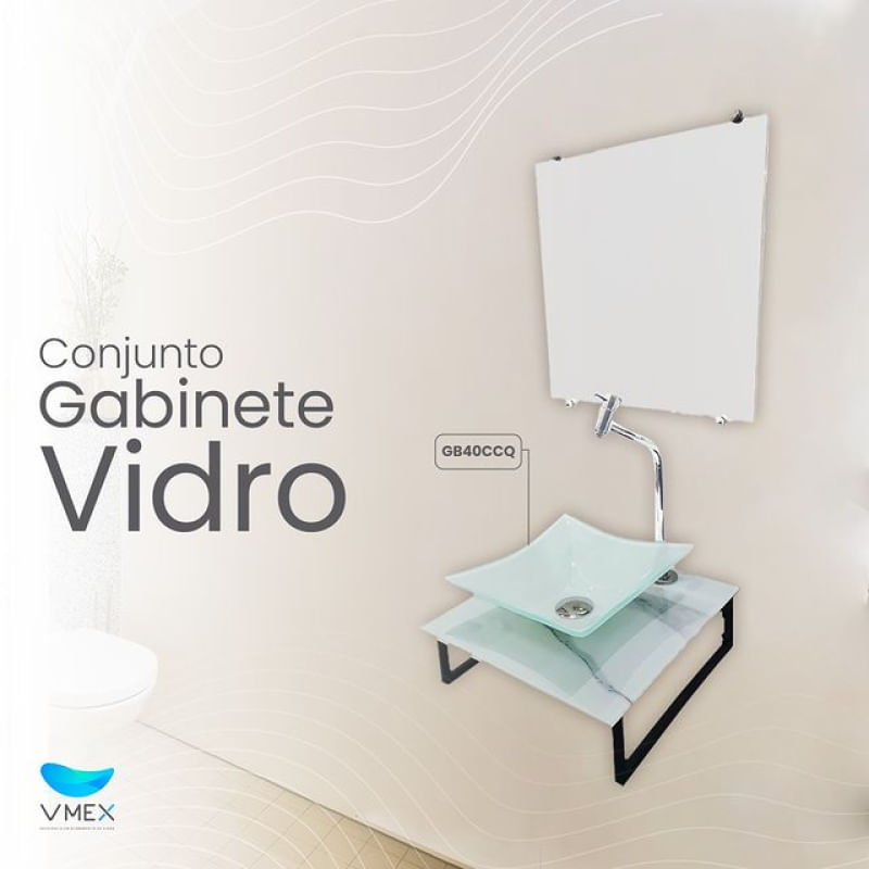 Conjunto Lavatorio Para Banheiro Cuba De Apoio Vidro Marmorizado Branco Com Espelho Vmex Pia Lavabo Sobrepor