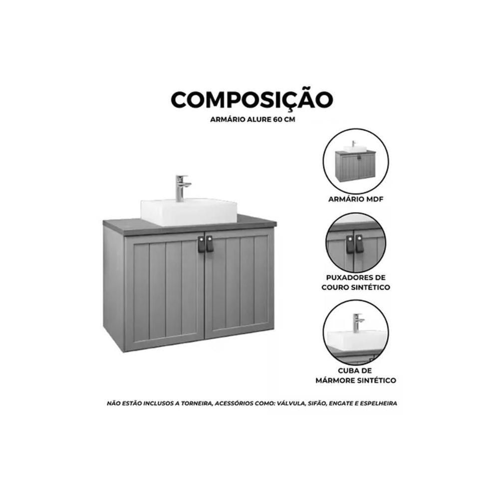 Gabinete De Banheiro Balcão Alure 2 Portas Com Cuba 60cm Cappuccino-freijo - Mgm