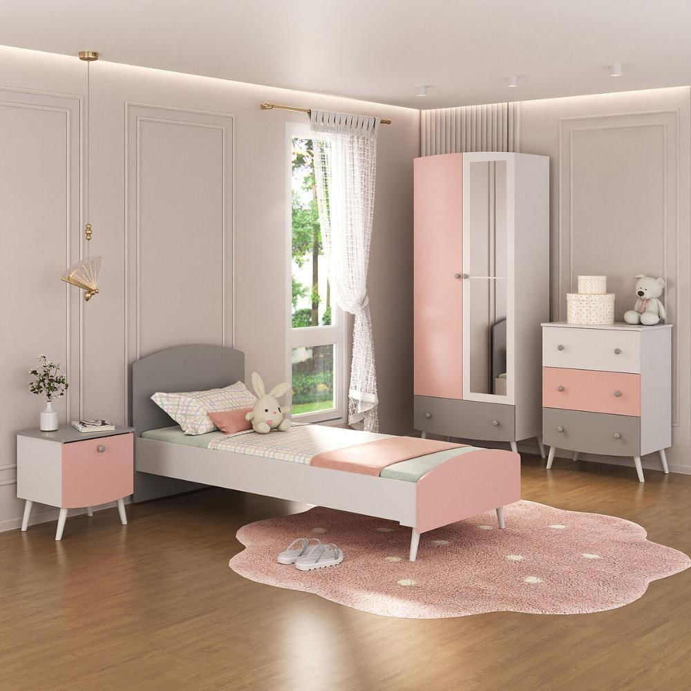 Quarto Infantil Completo Com Colchão Incluso Doçura Multimóveis Mp4332 Branco/cinza/rosa