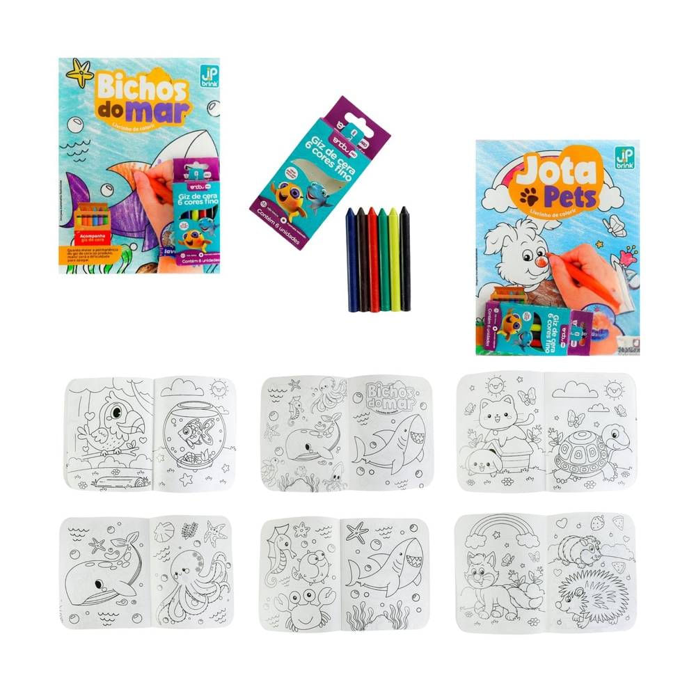 Livro para Colorir Infantil com Caixa 6 Giz de Cera Atóixico