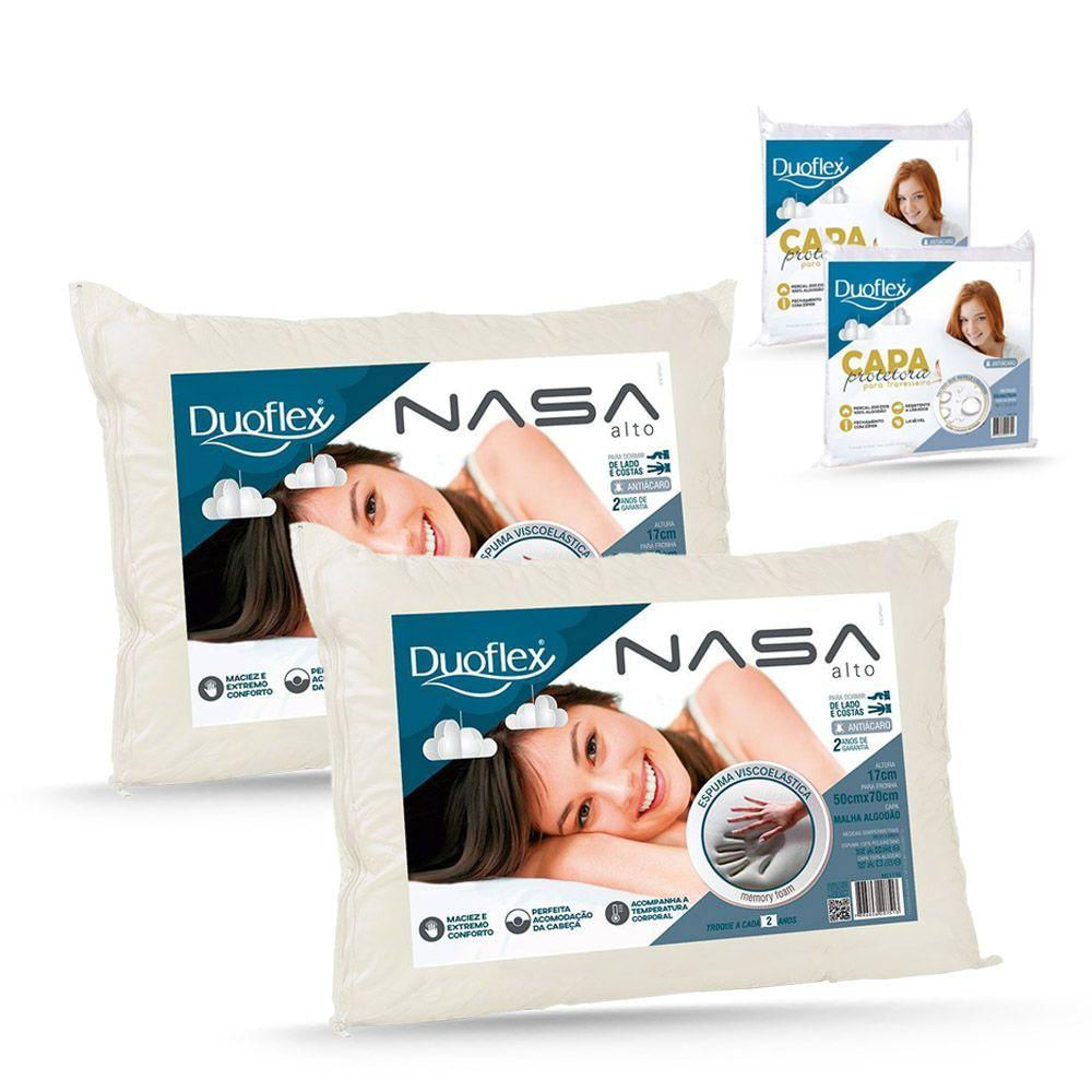 Kit Travesseiro Nasa Alto Duoflex Mais Capa Protetora