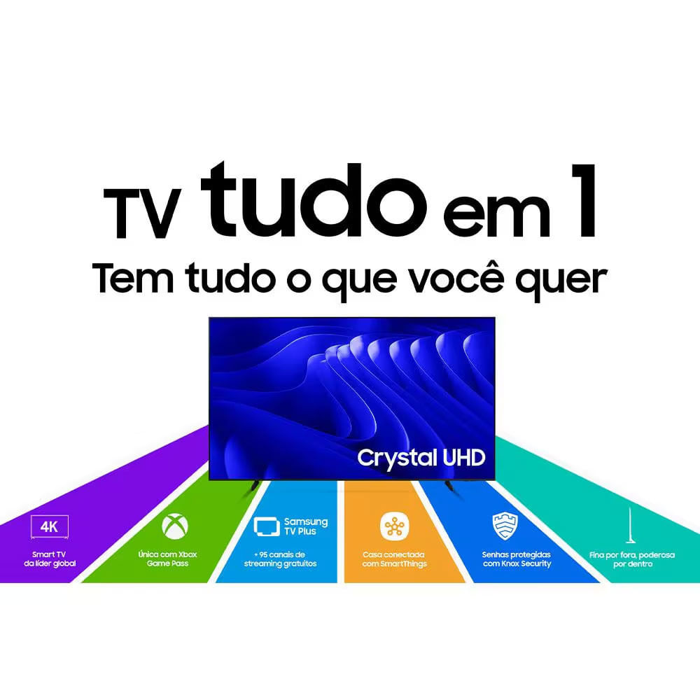 Smart TV 98 Samsung Crystal UHD 4K UN98DU9000 com Wi-Fi integrado, Bluetooth, Gaming Hub, Alexa e Som em Movimento Virtual Preto com Grafite