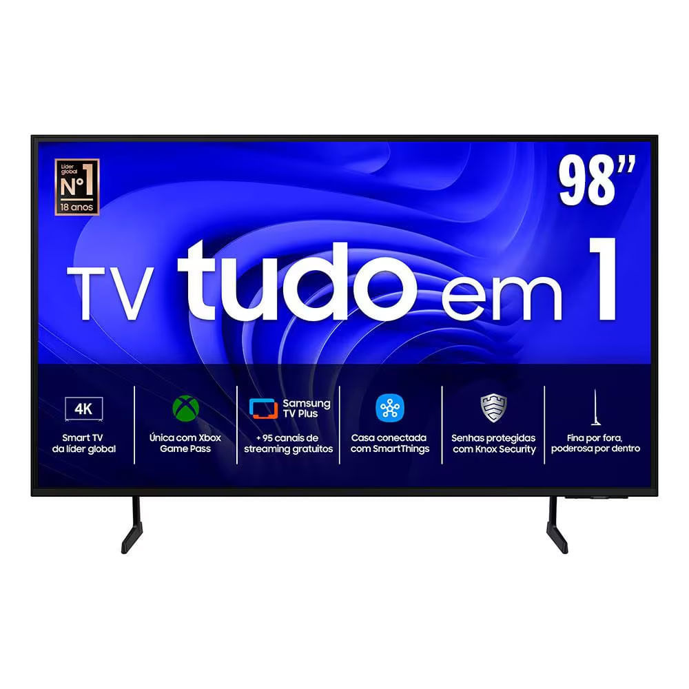 Smart TV 98 Samsung Crystal UHD 4K UN98DU9000 com Wi-Fi integrado, Bluetooth, Gaming Hub, Alexa e Som em Movimento Virtual Preto com Grafite