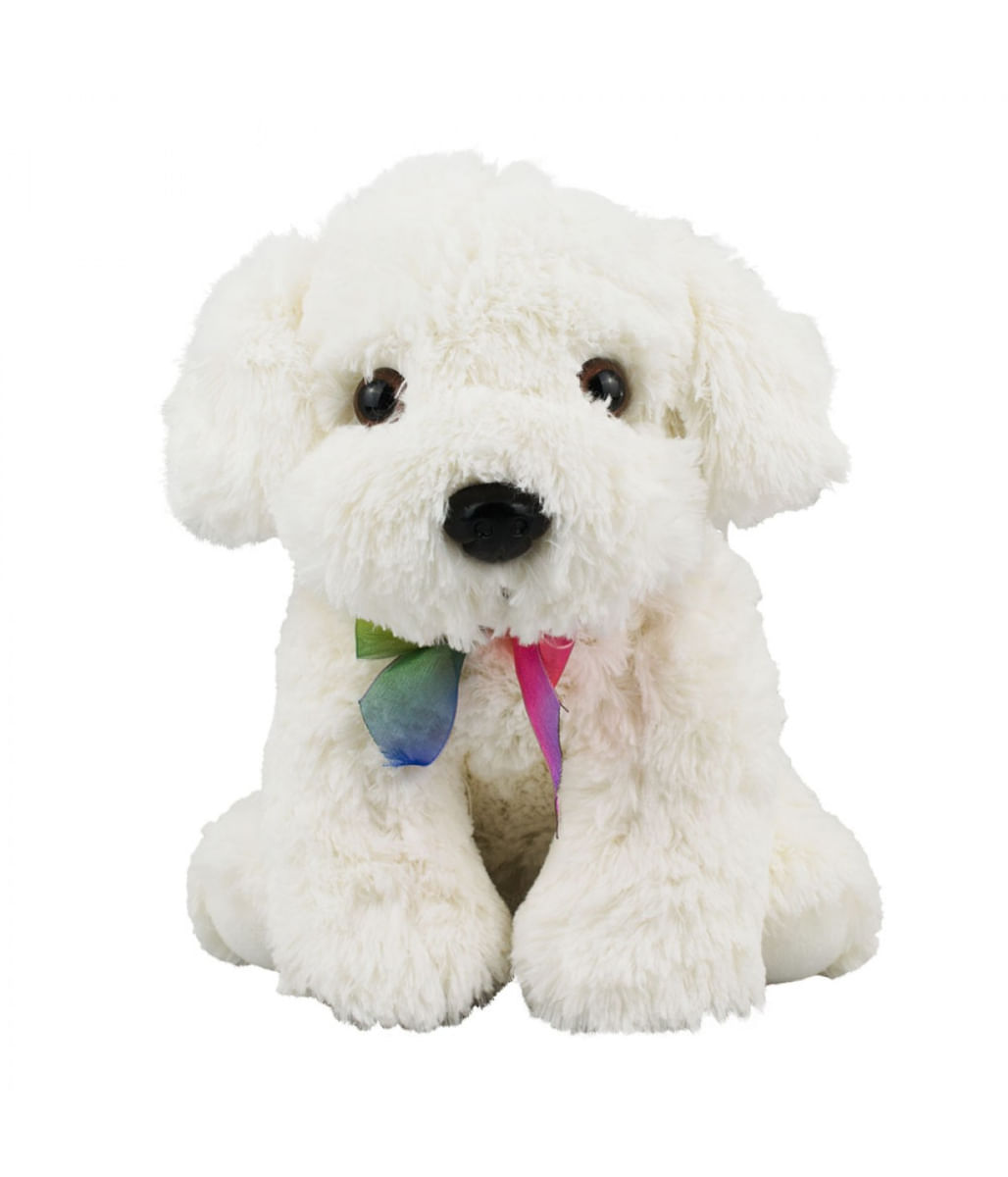 Cachorro Branco Laço Sentado 20cm - Pelúcia - Tudo em Caixa