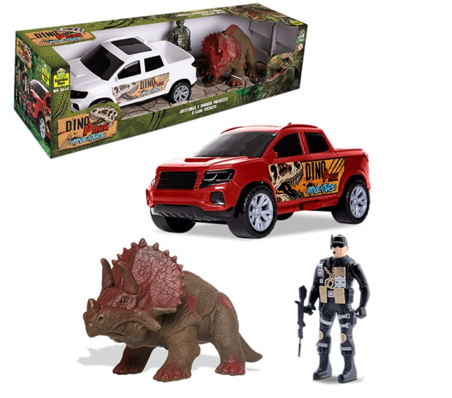 Kit Selvagem Dino Adventure - Carro, Dino e Boneco - 3 peças