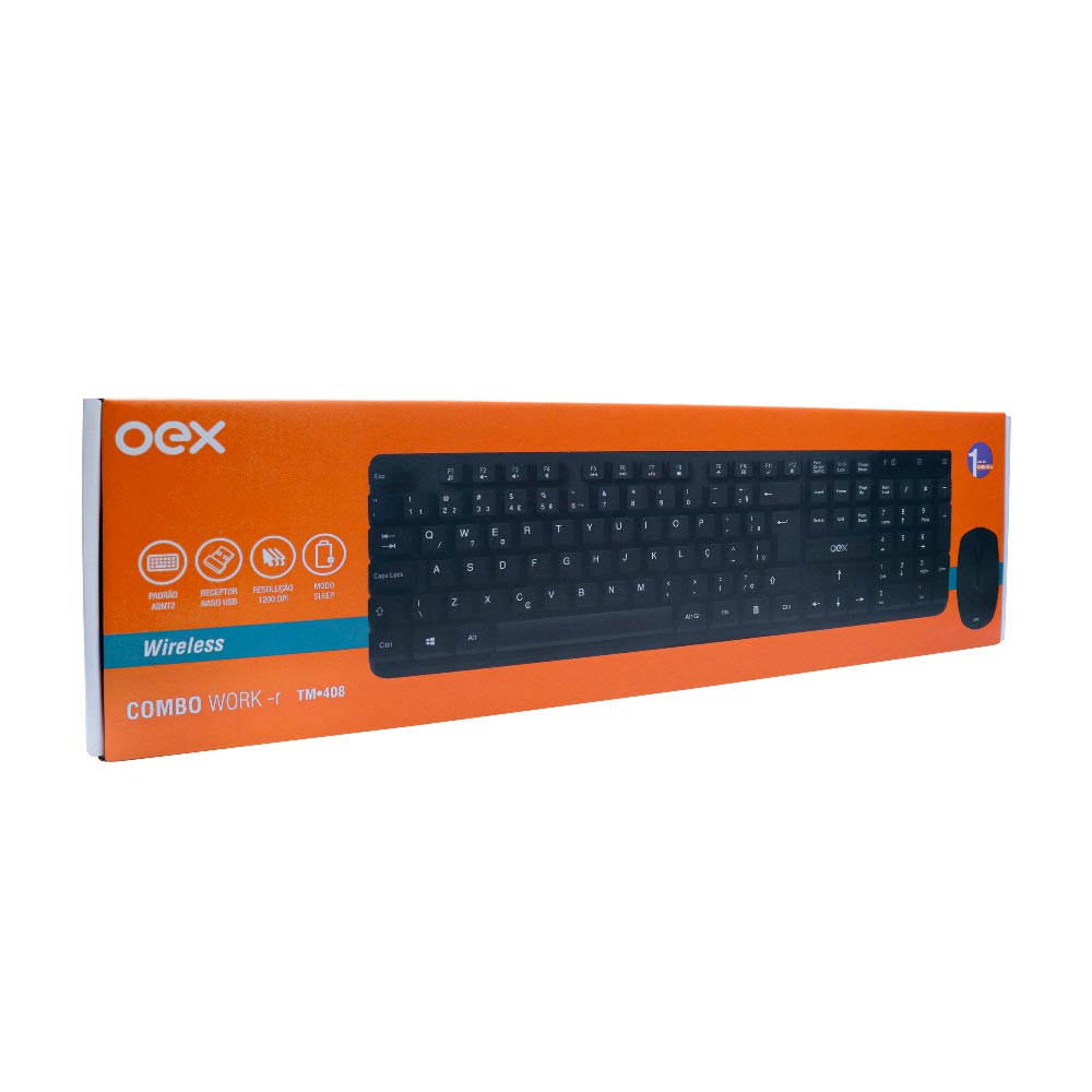 Kit Teclado e Mouse Oex sem Fio Preto