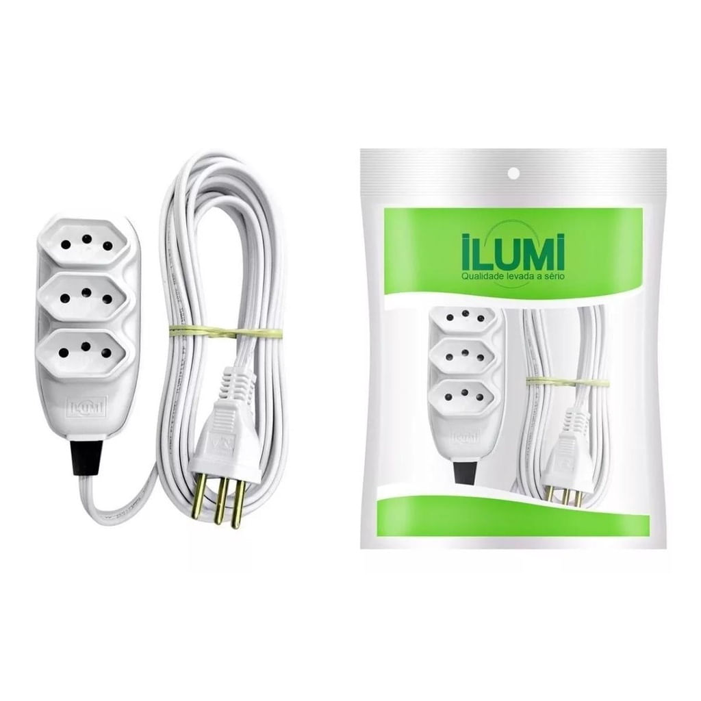 Extensao Eletrica 3 Pinos 3 Tomadas 3 Metros 10A 250V Ilumi