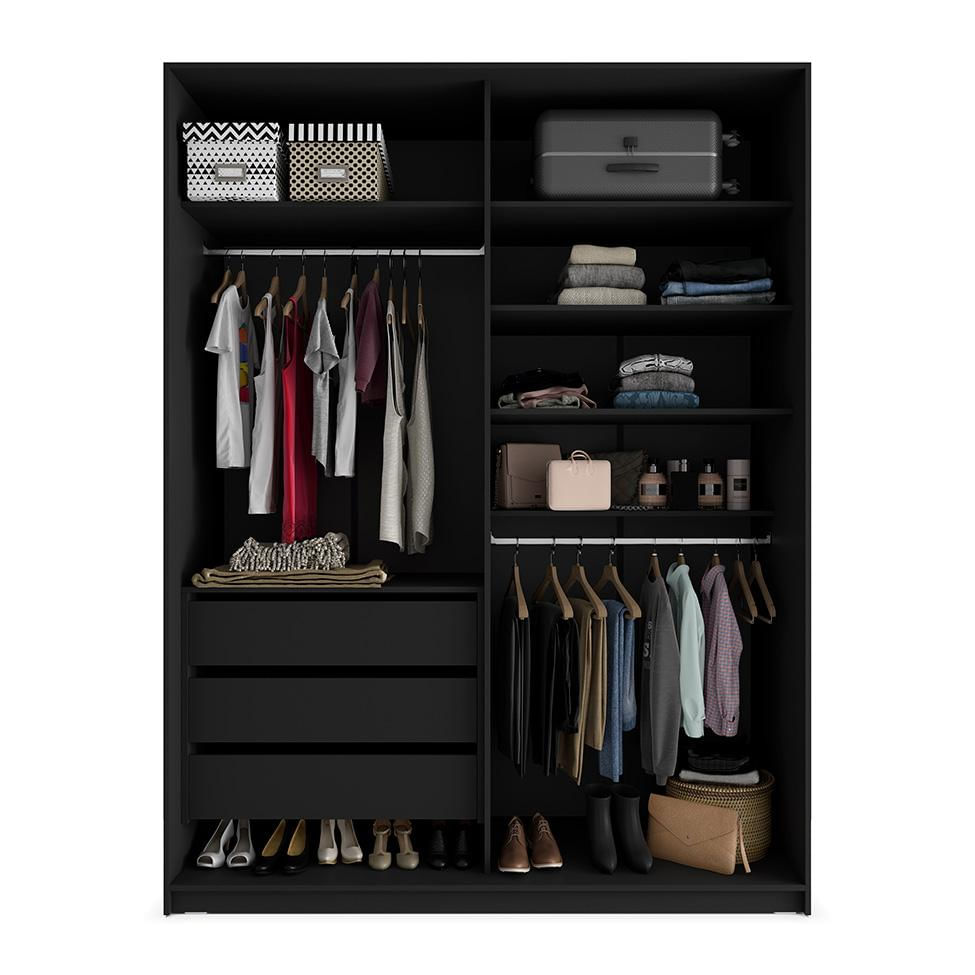 Guarda-Roupa Closet Monreale 100 % MDF 3 GV Preto 160 cm