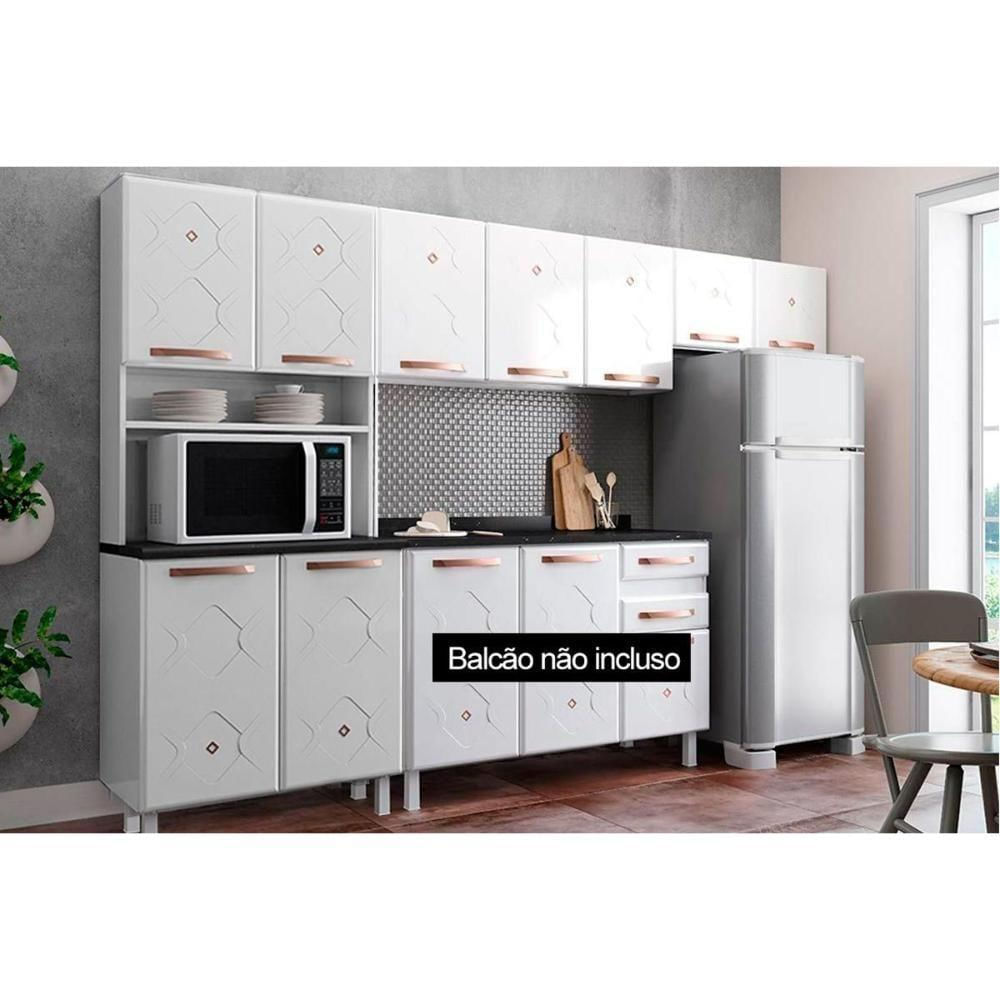 Kit De Cozinha Compacta Mirage Aço 3 Peças (2 Aéreos + 1 Paneleiro) Czc40 Branco-preto - Telasul