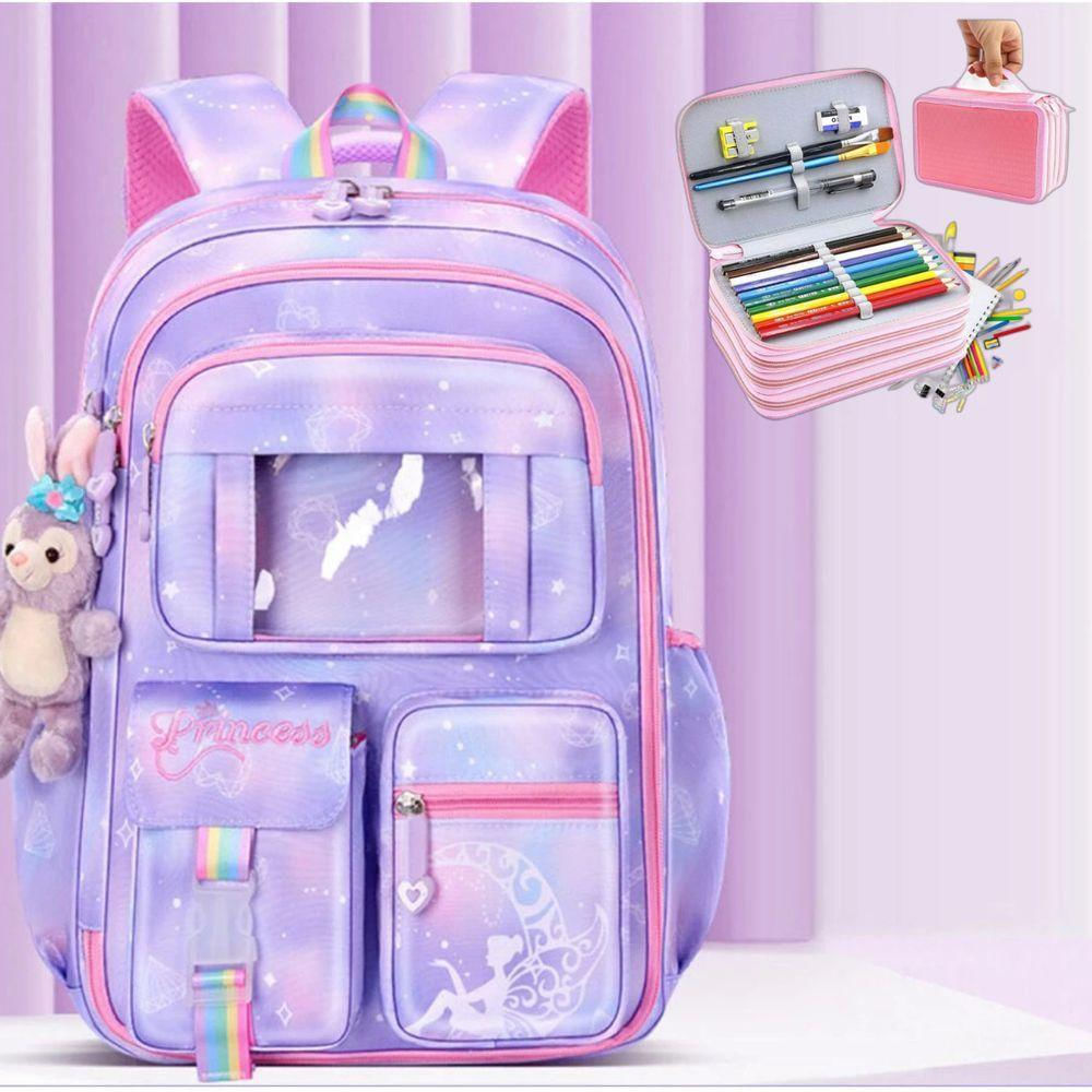 Kit Mochila Escolar Infantil Grande Capacidade Mais Estojo Escolar Grande Com 4 Compartimento rosa