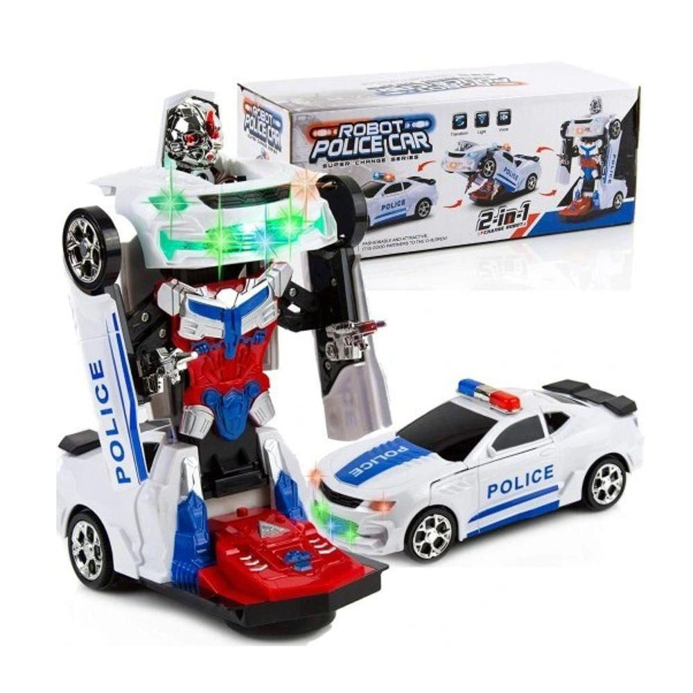 Carrinho Transformers Vira Robô Brinquedo Musical Som E Luz Cor Polícia