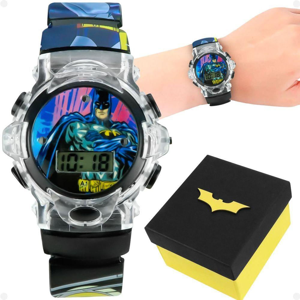 Relogio Infantil Digital Batman Led Silicone Preto + Caixa