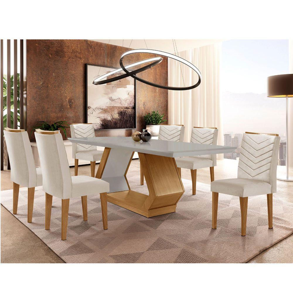 Mesa De Jantar 6 Lugares Retangular Rufato Alvorada Londrina Veludo Creme/off White/imbuia