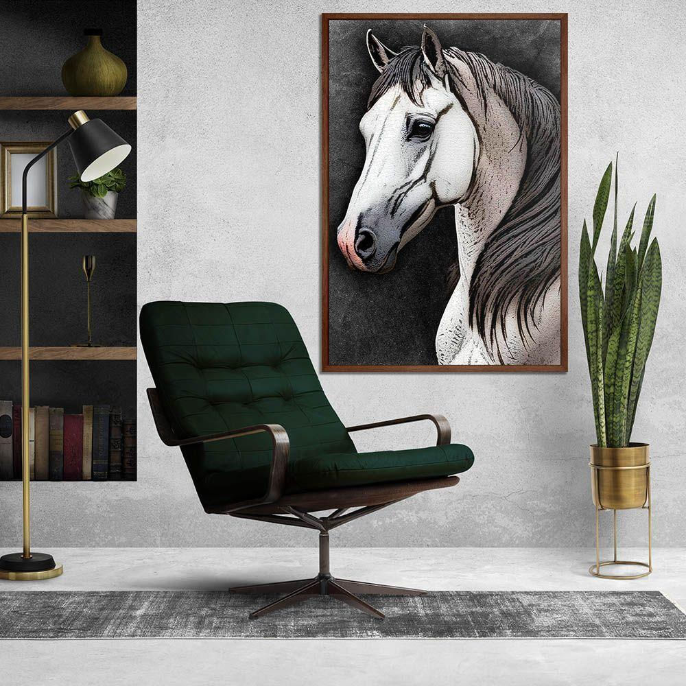 Quadro Decorativo Cavalo Sala Moldura Madeira Cx Alta 40x60