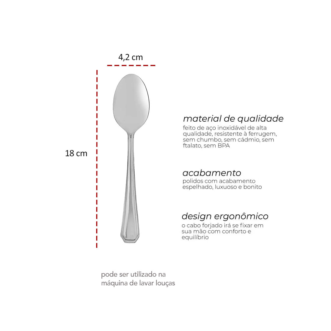 Colher de Sobremesa Aço Inox Resistente Duravel 12un