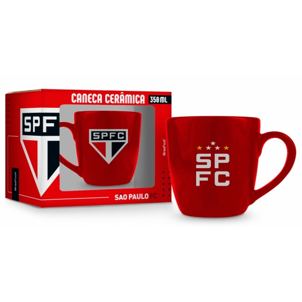 Caneca Cerâmica Prime BrasFoot Sao Paulo 350 ML Licenciada Vermelho