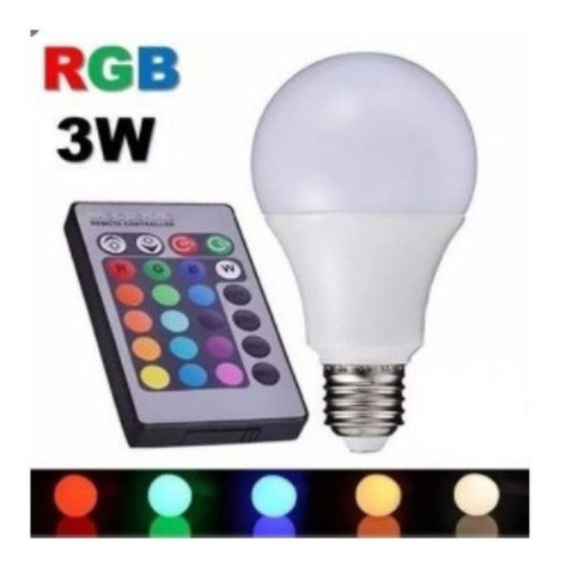 Lâmpada Led Bulbo Rgb 3w Colorida Bivolt Com Controle Remoto