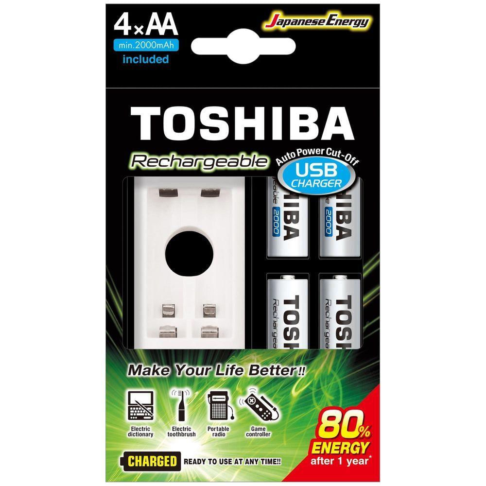 Carregador De Pilha Usb Tnhc-6gme4 Cb (c-4 Pilhas Aa 2000 Mah) Toshiba