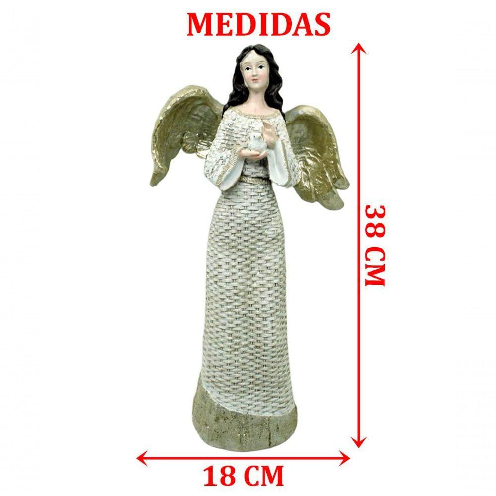 Estatueta Anjo Pombinha Branca Enfeite Em Resina Natal 38cm