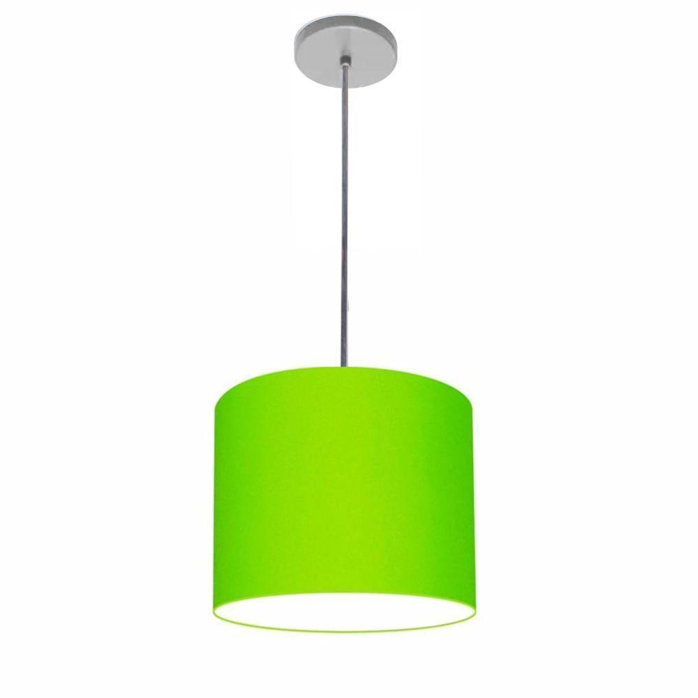 Luminária Pendente Vivare Free Lux Md-4105 Cúpula Em Tecido Verde-limão Da Canopla Canopla Cinza E Fio Cristal