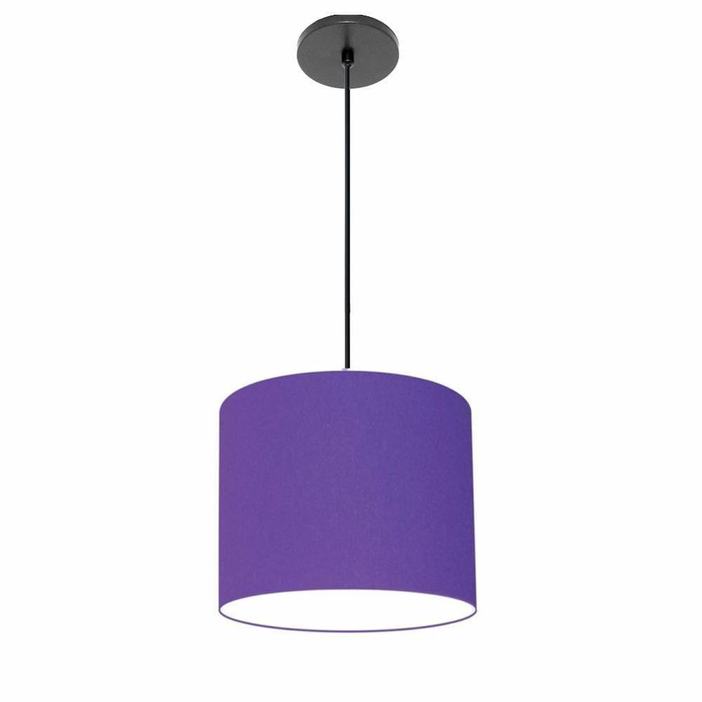 Luminária Pendente Vivare Free Lux Md-4105 Cúpula Em Tecido Roxo Da Canopla Canopla Preta E Fio Preto