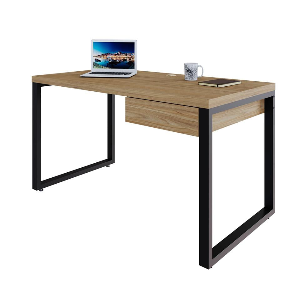 Mesa de Escritório Retangular Miguel 1 GV Vermont e Preta 135 cm