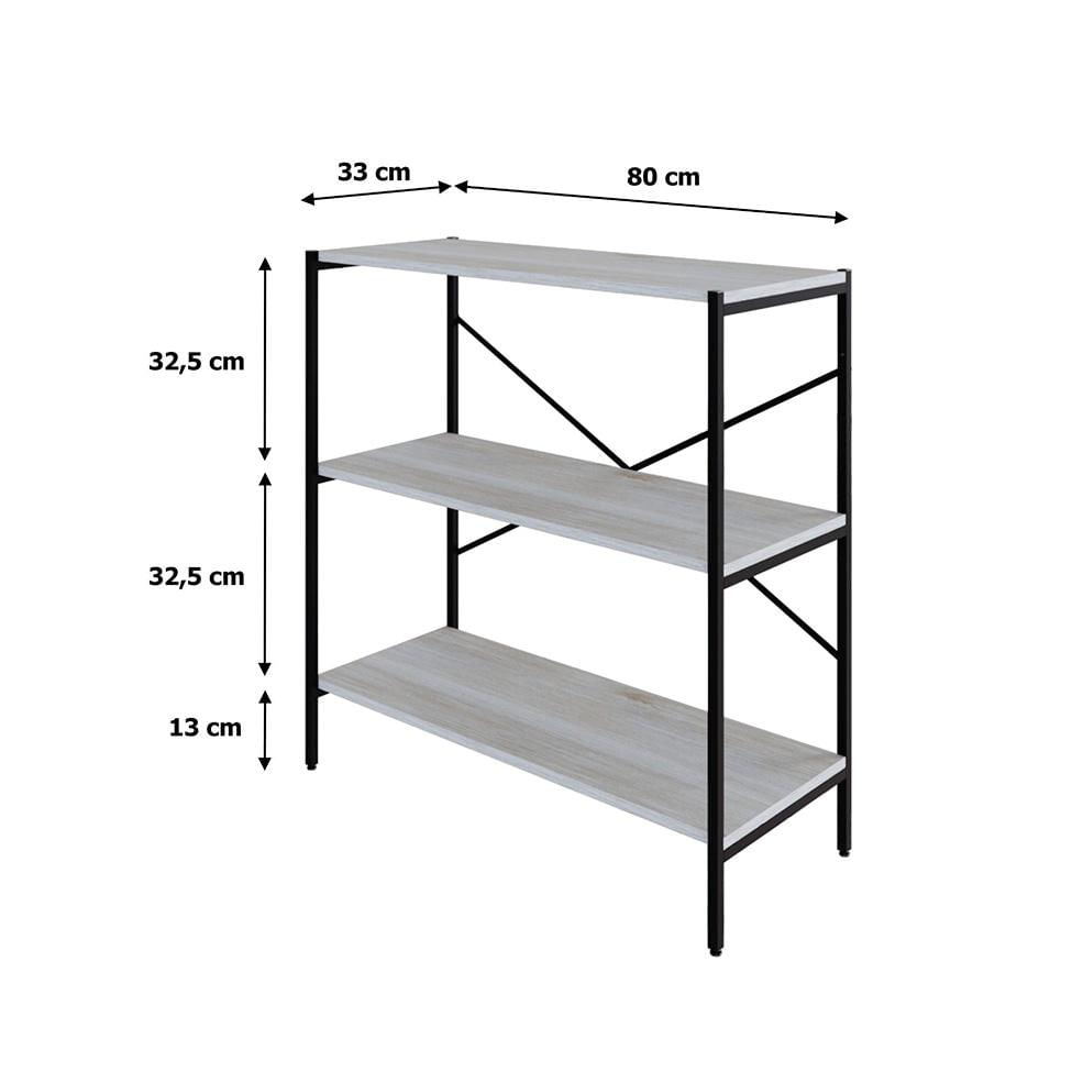 Estante com 3 Prateleiras Tub Snow e Preta 80 cm