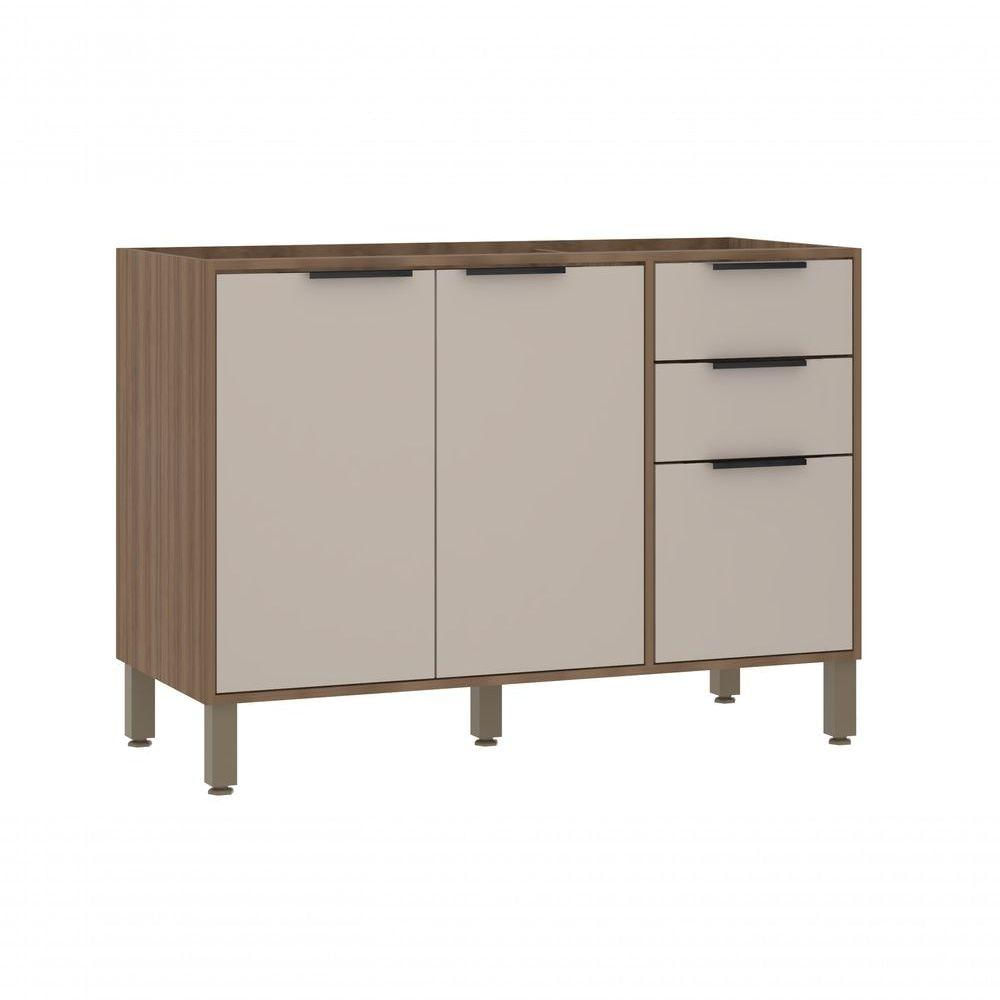 Balcão De Pia Sem Tampo 120 Cm 2 Portas E 3 Gavetas Aspen Luciane Móveis beige