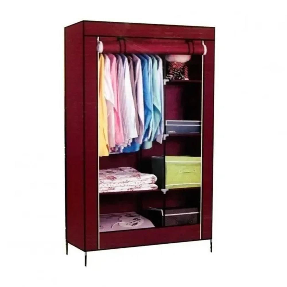 Guarda Roupa Duplo Cabideiro Arara 5 Prateleiras Armario Compacto Organizador Portatil Vermelho