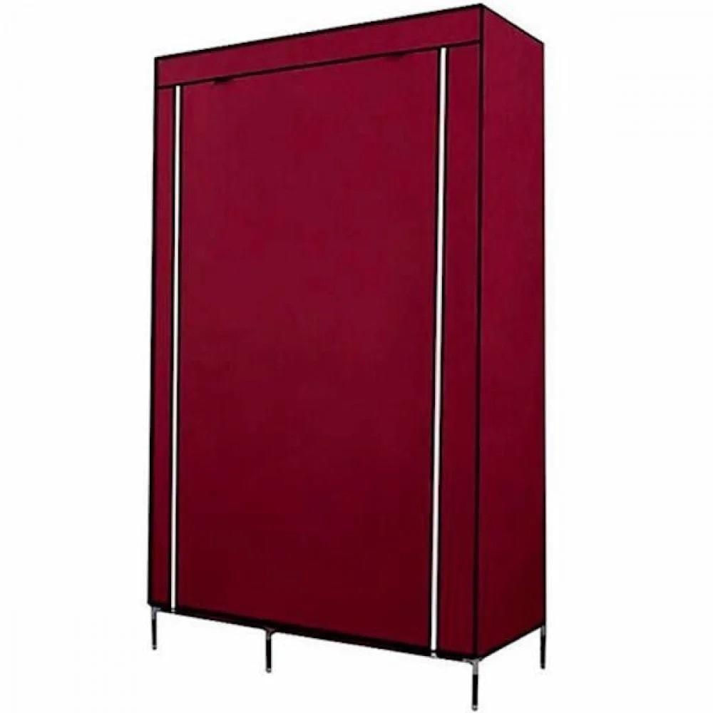 Guarda Roupa Duplo Cabideiro Arara 5 Prateleiras Armario Compacto Organizador Portatil Vermelho