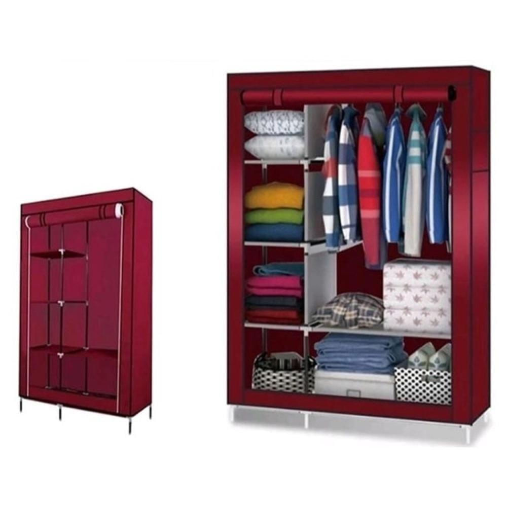 Guarda Roupa Duplo Cabideiro Arara 5 Prateleiras Armario Compacto Organizador Portatil Vermelho