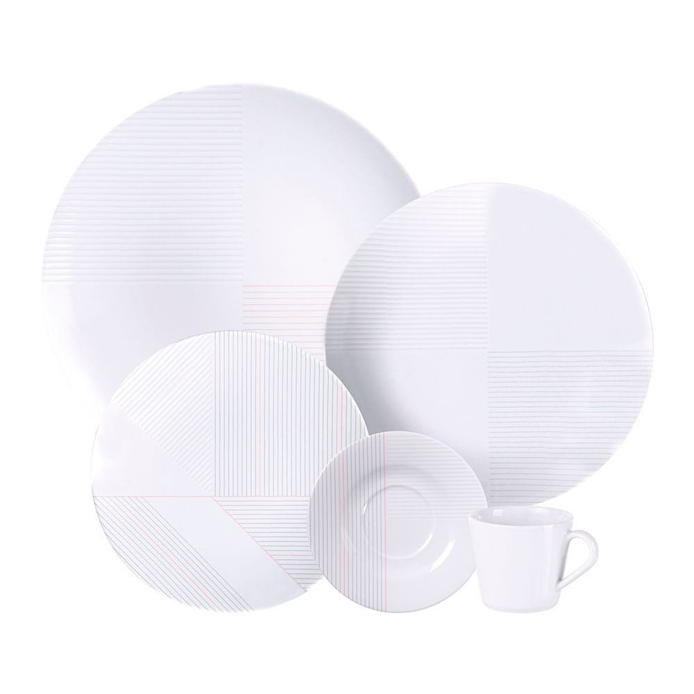 Aparelho de Jantar Tramontina Grid 20 Peças em Porcelana Decorada