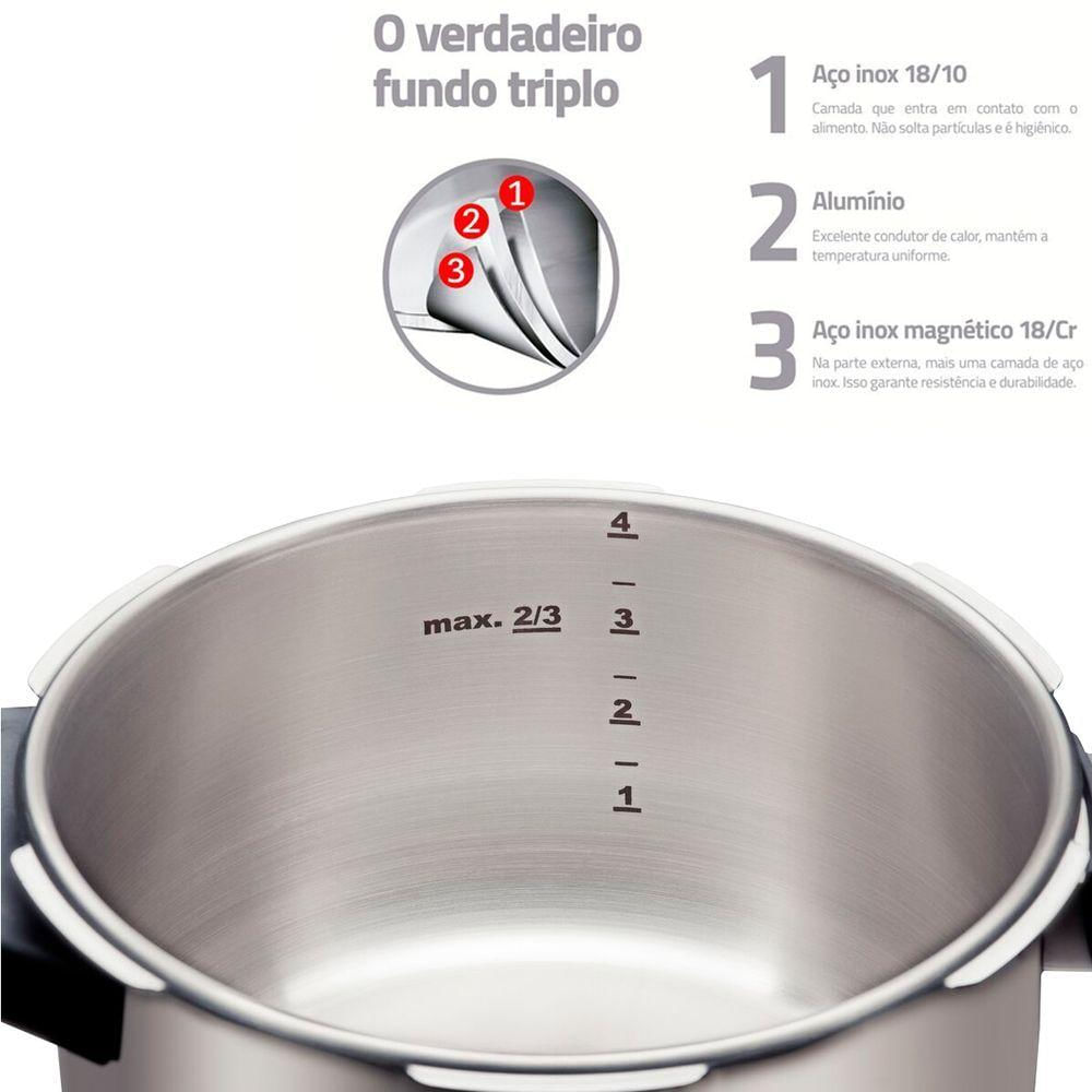 Panela De Pressão Solar Aço Inox Fundo Tripo 22cm 4,5l - Tramontina 62513/223