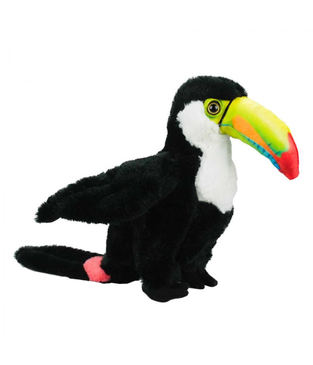 Tucano Preto Bico Colorido Realista 25cm - Pelúcia - Tudo em Caixa